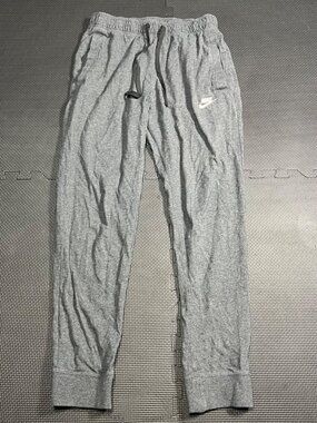 Nike Gray Jogger Pants M Elastic Waist Drawstring Logo Casual Lounge Wear